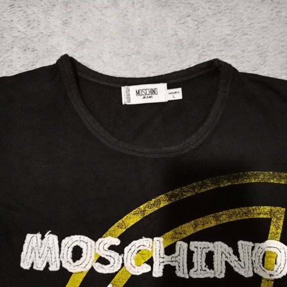 Vintage Moschino Jeans T Shirt Womens L Black Peace Embroidered Logo Graphic Top - Picture 7 of 14